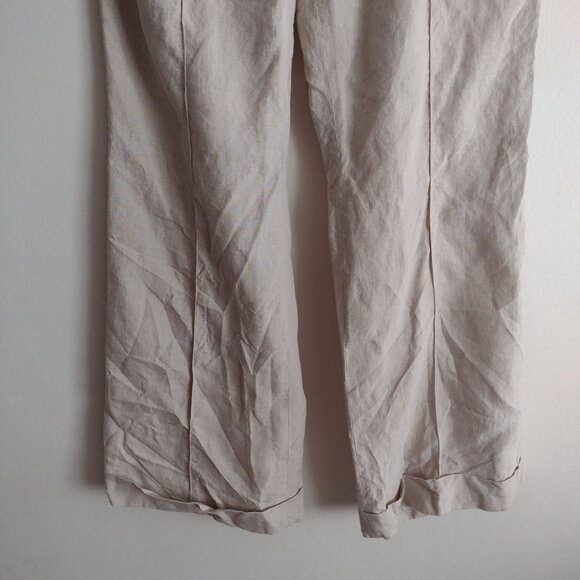 J. Crew Wide Leg Flax Linen Pants 12 Y2K Tan Cuffed Lagenlook Pant - Picture 5 of 8